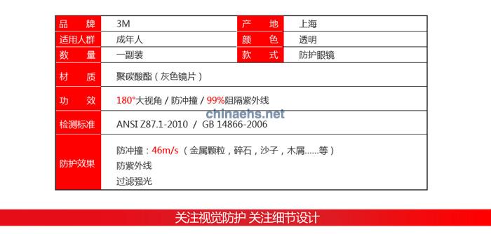 3M 10435 中國款流線型防護(hù)眼鏡（灰色鏡片，防霧）